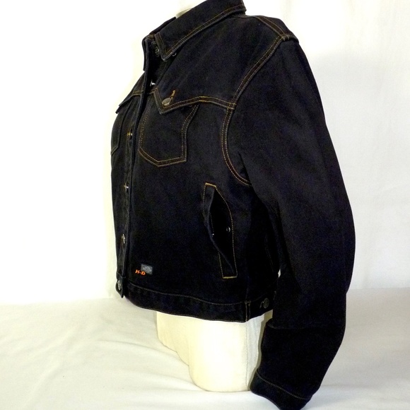 VINTAGE Genuine HARLEY-DAVIDSON Women's L Black Denim Motorcycle Jacket - Picture 2 of 13